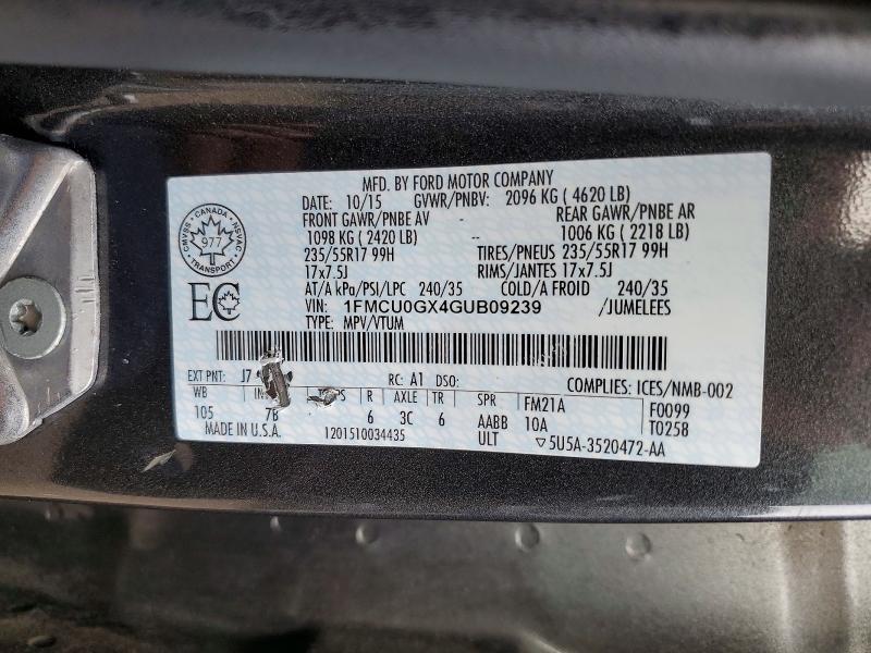Aukcja sprzedaży 2016 Ford Escape, vin: 1FMCU0GX4GUB09239, numer aukcji: 55977336