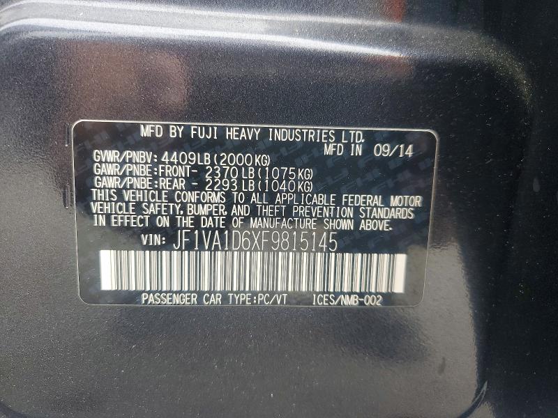 Aukcja sprzedaży 2015 Subaru Wrx, vin: JF1VA1D6XF9815145, numer aukcji: 56819906