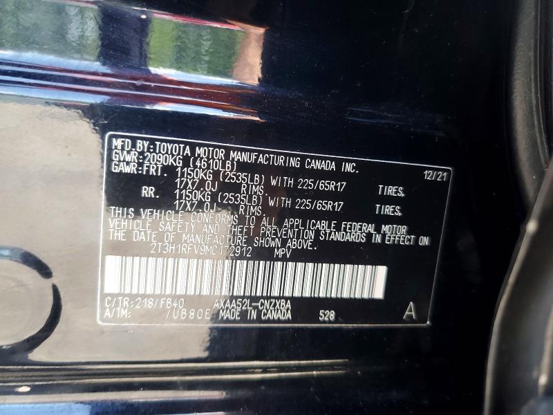 Aukcja sprzedaży 2021 Toyota Rav4, vin: 2T3H1RFV9MC172912, numer aukcji: 57171866