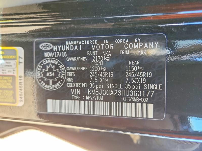 Продажа на аукционе авто 2017 Hyundai Tucson, vin: KM8J3CA23HU363177, номер лота: 58111166