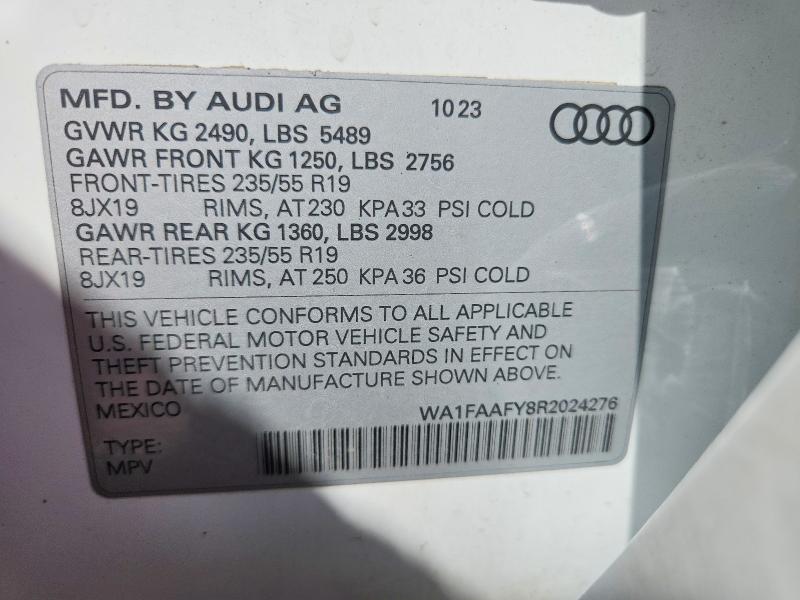 57570596 :رقم المزاد ، WA1FAAFY8R2024276 vin ، 2024 Audi Q5 مزاد بيع