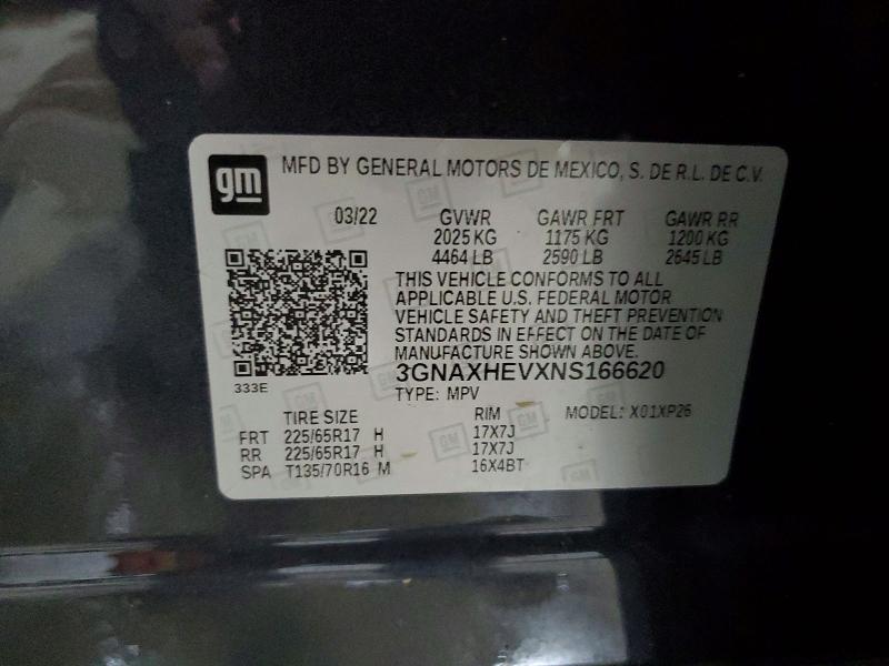 Продажа на аукционе авто 2022 Chevrolet Equinox, vin: 3GNAXHEVXNS166620, номер лота: 58117016