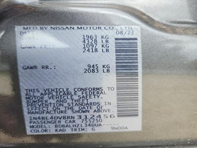 2024 Nissan Altima მანქანა იყიდება აუქციონზე, vin: 1N4BL4DV8RN312456, აუქციონის ნომერი: 58245106