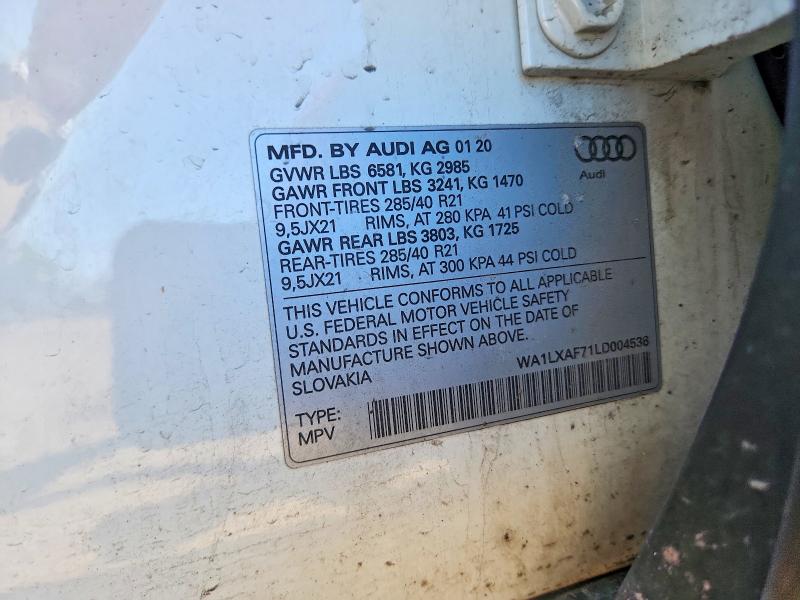56745996 :رقم المزاد ، WA1LXAF71LD004536 vin ، 2020 Audi Q7 مزاد بيع