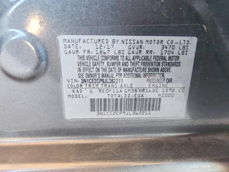 58426866 :رقم المزاد ، 3N1CE2CP9JL362211 vin ، 2018 Nissan Versa Note مزاد بيع
