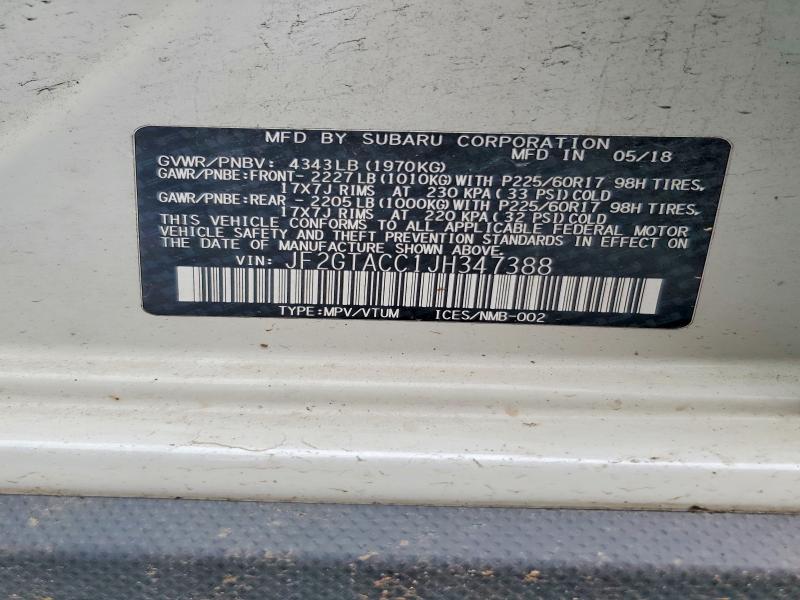 58378726 :رقم المزاد ، JF2GTACC1JH347388 vin ، 2018 Subaru Crosstrek مزاد بيع