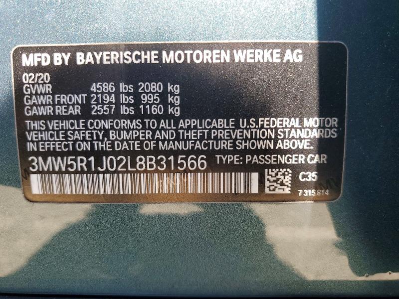 Aukcja sprzedaży 2020 Bmw 330i, vin: 3MW5R1J02L8B31566, numer aukcji: 58148166