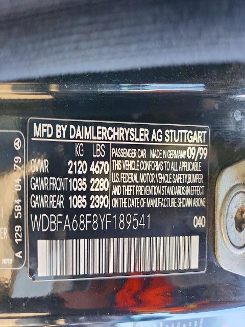 Продаж на аукціоні авто 2000 Mercedes-benz Sl, vin: WDBFA68F8YF189541, номер лоту: 58708696