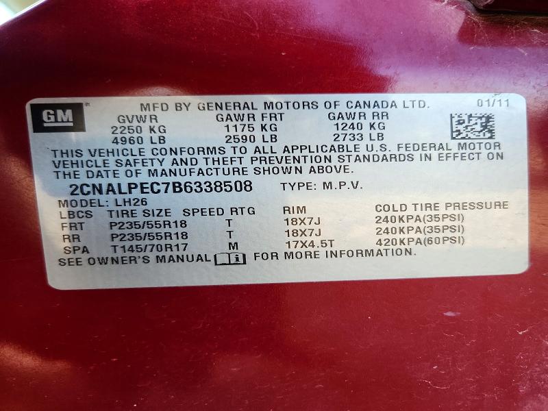 58511026 :رقم المزاد ، 2CNALPEC7B6338508 vin ، 2011 Chevrolet Equinox مزاد بيع