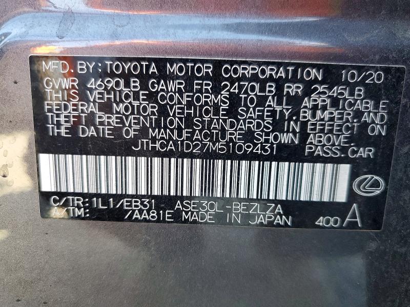 57609516 :رقم المزاد ، JTHCA1D27M5109431 vin ، 2021 Lexus Is مزاد بيع