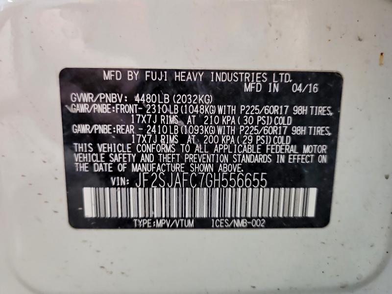 56640206 :رقم المزاد ، JF2SJAFC7GH556655 vin ، 2016 Subaru Forester مزاد بيع