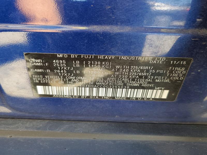 Продаж на аукціоні авто 2016 Subaru Outback, vin: 4S4BSACC0G3255038, номер лоту: 57607676
