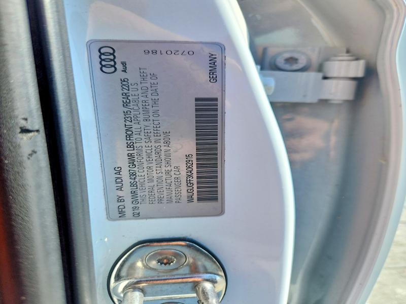 2019 Audi A3 მანქანა იყიდება აუქციონზე, vin: WAUGUGFF3KA062915, აუქციონის ნომერი: 58270406