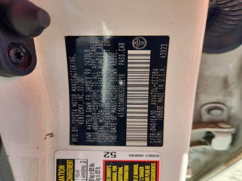 Продажа на аукционе авто 2020 Toyota Camry, vin: 4T1G11AK6LU352218, номер лота: 55780696