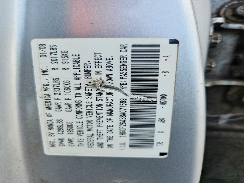 56852106 :رقم المزاد ، 1HGCP26438A071599 vin ، 2008 Honda Accord مزاد بيع