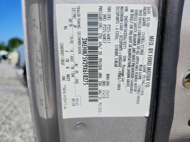 2009 Mercury Grand Marquis მანქანა იყიდება აუქციონზე, vin: 2MEHM75V29X618275, აუქციონის ნომერი: 56861886
