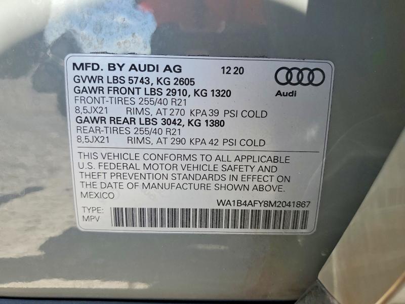 Продажа на аукционе авто 2021 Audi Sq5, vin: WA1B4AFY8M2041867, номер лота: 58805426