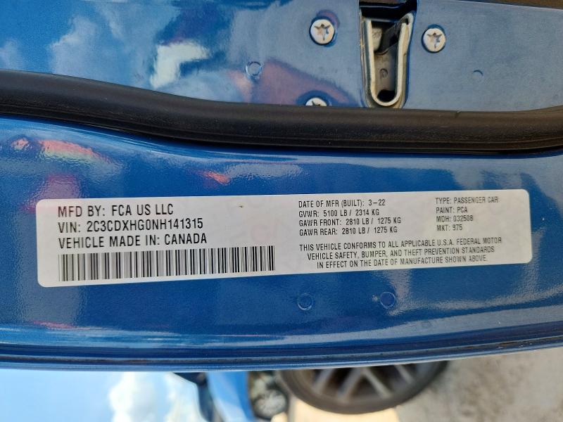 2022 Dodge Charger მანქანა იყიდება აუქციონზე, vin: 2C3CDXHG0NH141315, აუქციონის ნომერი: 56626016