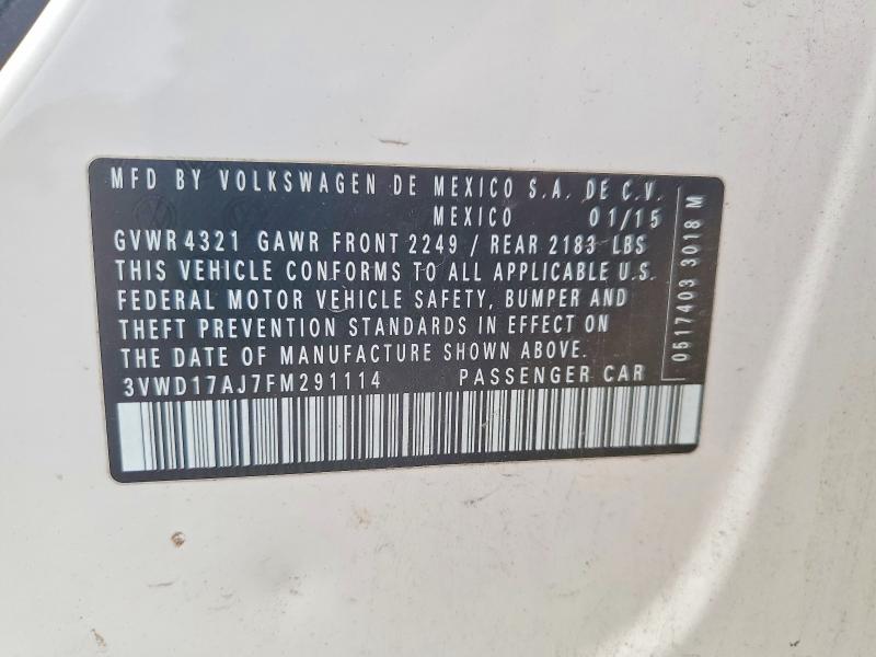 Продажа на аукционе авто 2015 Volkswagen Jetta, vin: 3VWD17AJ7FM291114, номер лота: 56878346