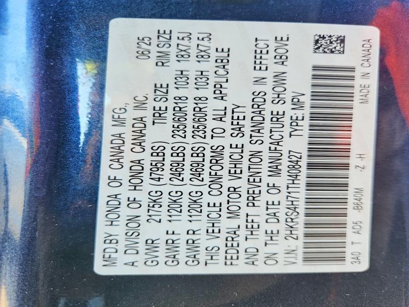 55842886 :رقم المزاد ، 2HKRS4H71TH408427 vin ، 2026 Honda Cr-v مزاد بيع