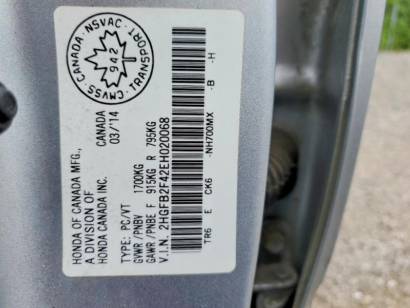 Продажа на аукционе авто 2014 Honda Civic, vin: 2HGFB2F42EH020068, номер лота: 58015896