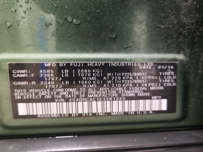2014 Subaru Outback მანქანა იყიდება აუქციონზე, vin: 4S4BRCAC1E3281333, აუქციონის ნომერი: 58361426