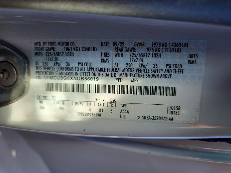 Продаж на аукціоні авто 2022 Ford Escape, vin: 1FMCU0G6XNUB56019, номер лоту: 57871636