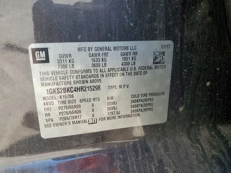 Aukcja sprzedaży 2017 Gmc Yukon, vin: 1GKS2BKC4HR215298, numer aukcji: 57202996