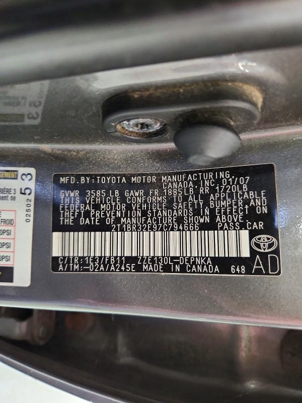 56694326 :رقم المزاد ، 2T1BR32E97C794666 vin ، 2007 Toyota Corolla مزاد بيع