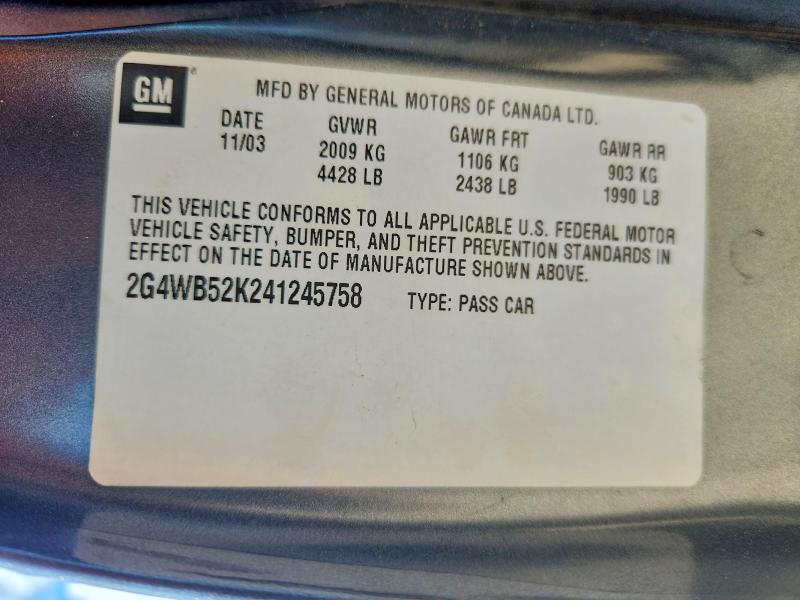 2004 Buick Regal მანქანა იყიდება აუქციონზე, vin: 2G4WB52K241245758, აუქციონის ნომერი: 57412826