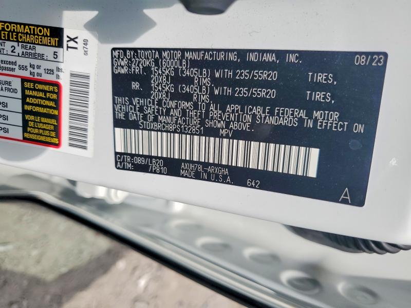 Продаж на аукціоні авто 2023 Toyota Highlander Hybrid, vin: 5TDXBRCH8PS132851, номер лоту: 57064946