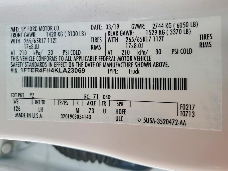 Aukcja sprzedaży 2019 Ford Ranger, vin: 1FTER4FH4KLA23069, numer aukcji: 58993996