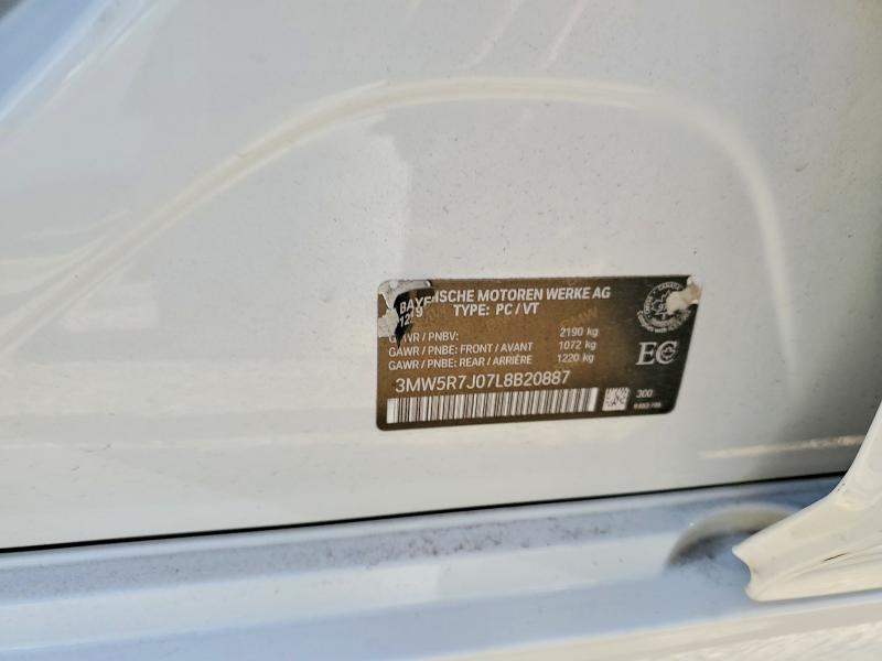 54760316 :رقم المزاد ، 3MW5R7J07L8B20887 vin ، 2020 Bmw 330xi مزاد بيع