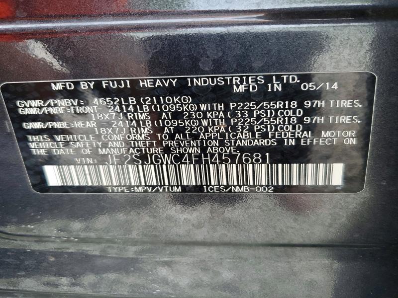 Продаж на аукціоні авто 2015 Subaru Forester, vin: JF2SJGWC4FH457681, номер лоту: 56288636