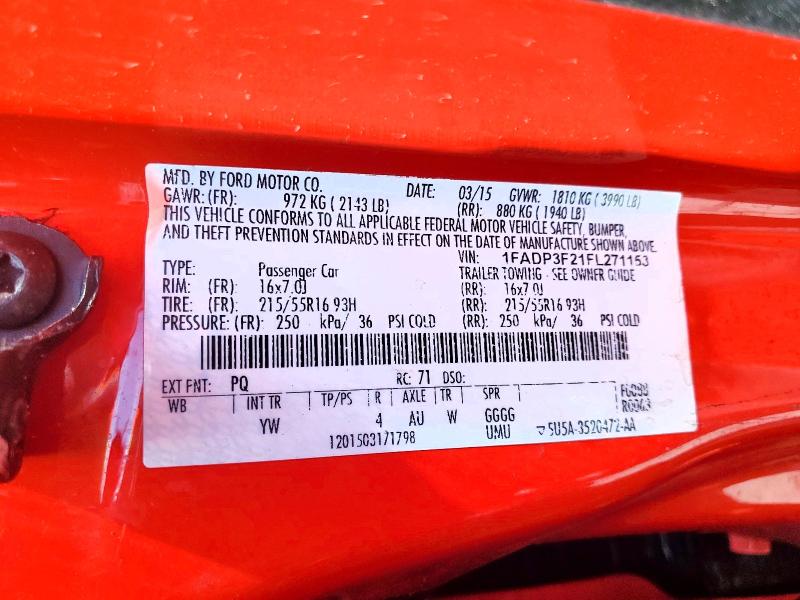 Продаж на аукціоні авто 2015 Ford Focus, vin: 1FADP3F21FL271153, номер лоту: 56037526