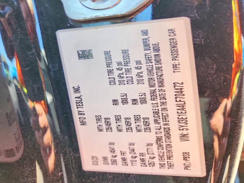 Продажа на аукционе авто 2020 Tesla Model 3, vin: 5YJ3E1EA4LF704472, номер лота: 57176186
