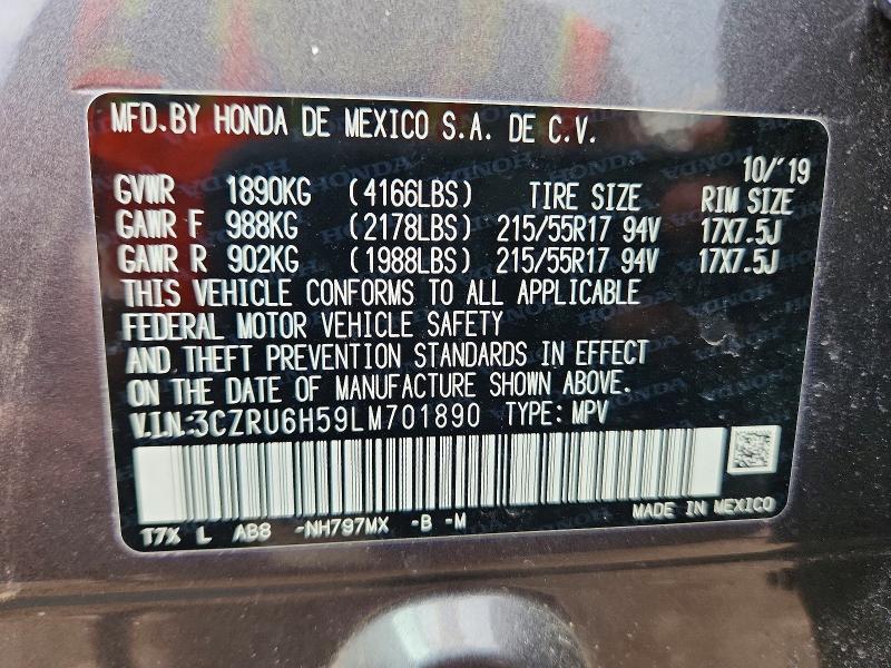 Продаж на аукціоні авто 2020 Honda Hr-v, vin: 3CZRU6H59LM701890, номер лоту: 58300396