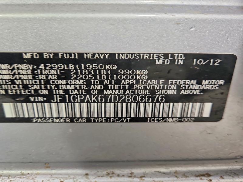 2013 Subaru Impreza მანქანა იყიდება აუქციონზე, vin: JF1GPAK67D2806676, აუქციონის ნომერი: 55221176