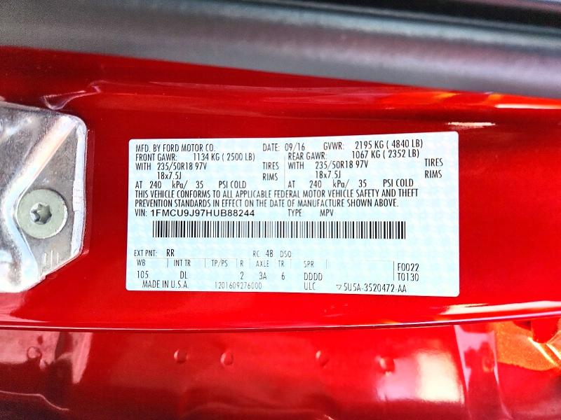 Продажа на аукционе авто 2017 Ford Escape, vin: 1FMCU9J97HUB88244, номер лота: 56093166