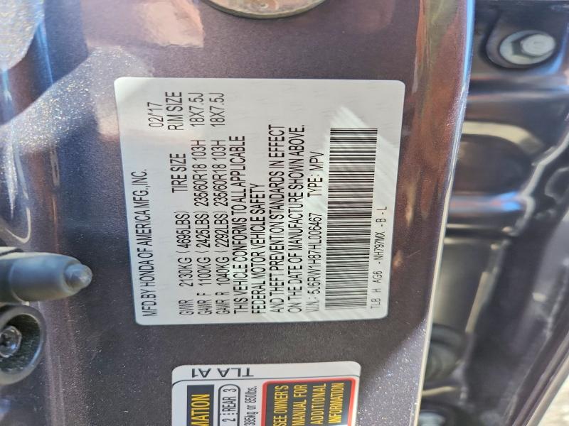 2017 Honda Cr-v მანქანა იყიდება აუქციონზე, vin: 5J6RW1H87HL006467, აუქციონის ნომერი: 56045936