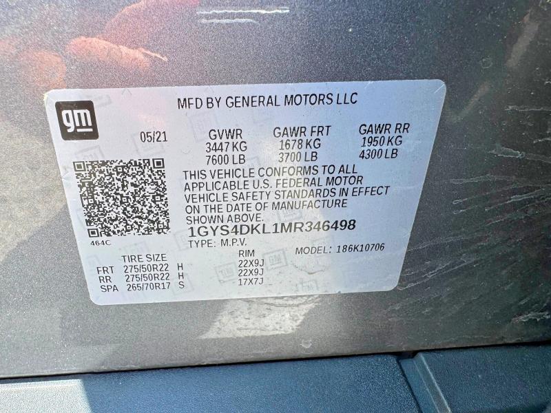 Auction sale of the 2021 Cadillac Escalade, vin: 1GYS4DKL1MR346498, lot number: 59113456