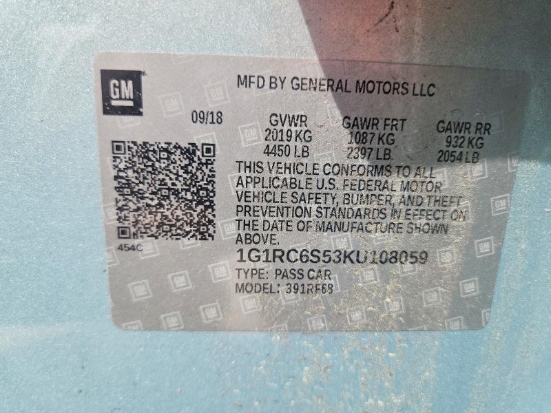 Aukcja sprzedaży 2019 Chevrolet Volt, vin: 1G1RC6S53KU108059, numer aukcji: 55769866