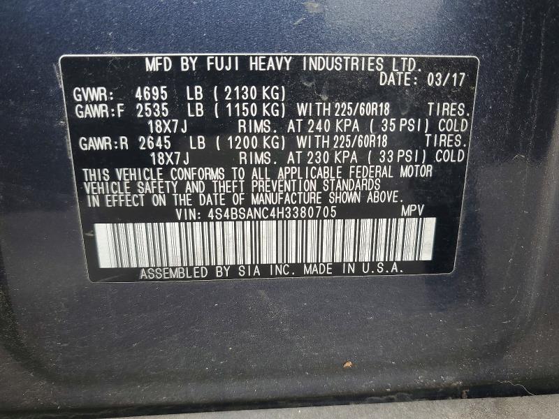 Продаж на аукціоні авто 2017 Subaru Outback, vin: 4S4BSANC4H3380705, номер лоту: 58235326