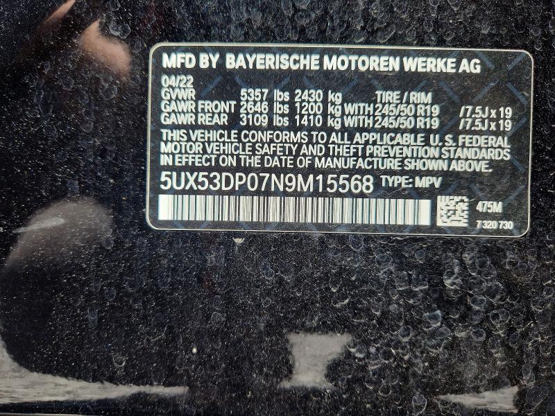 Aukcja sprzedaży 2022 Bmw X3, vin: 5UX53DP07N9M15568, numer aukcji: 58449316