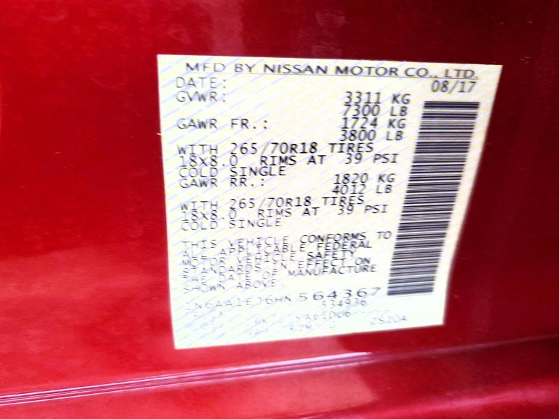 56138996 :رقم المزاد ، 1N6AA1EJ6HN564367 vin ، 2017 Nissan Titan مزاد بيع