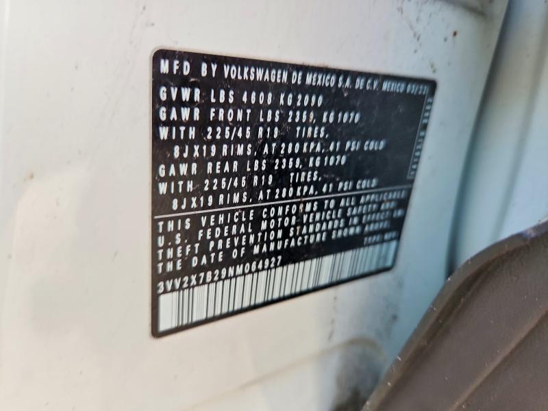 2022 Volkswagen Taos მანქანა იყიდება აუქციონზე, vin: 3VV2X7B29NM064927, აუქციონის ნომერი: 57351066