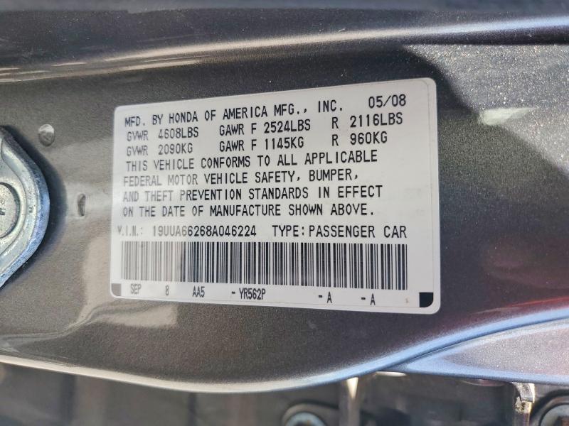 57315286 :رقم المزاد ، 19UUA66268A046224 vin ، 2008 Acura Tl مزاد بيع