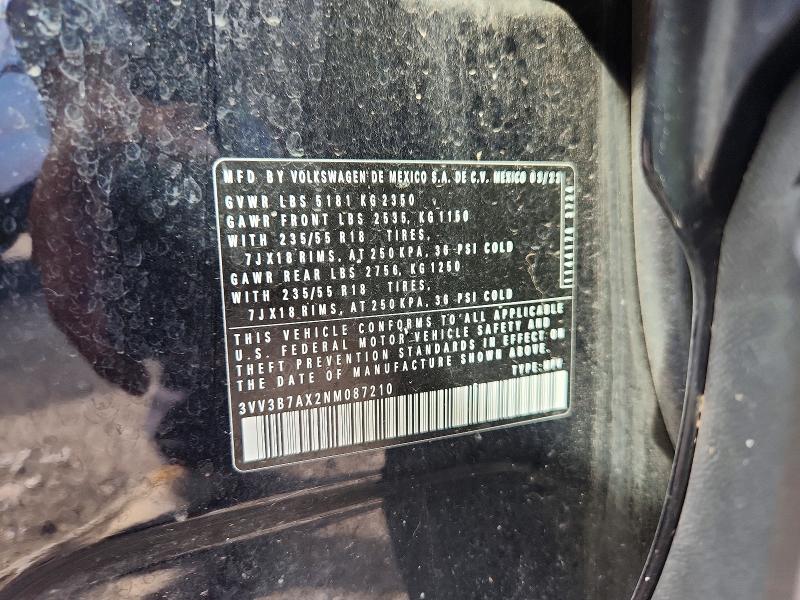 Aukcja sprzedaży 2022 Volkswagen Tiguan, vin: 3VV3B7AX2NM087210, numer aukcji: 56756246