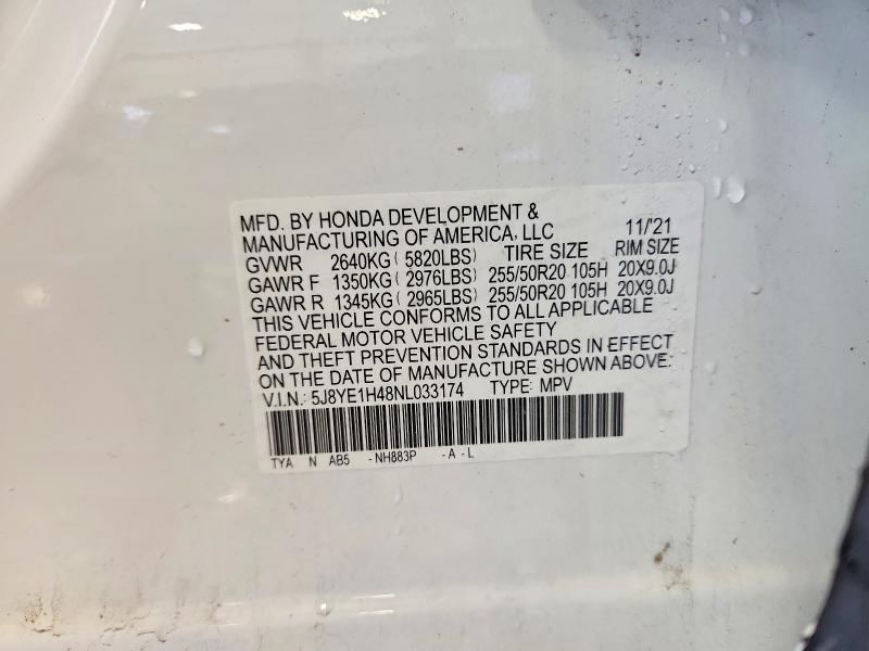 2022 Acura Mdx მანქანა იყიდება აუქციონზე, vin: 5J8YE1H48NL033174, აუქციონის ნომერი: 56259606