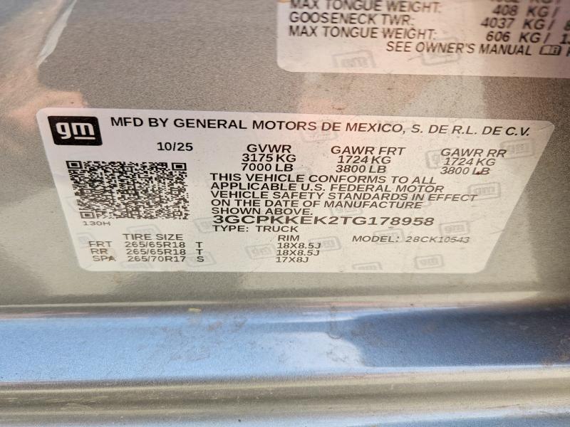Aukcja sprzedaży 2026 Chevrolet Silverado, vin: 3GCPKKEK2TG178958, numer aukcji: 59017106